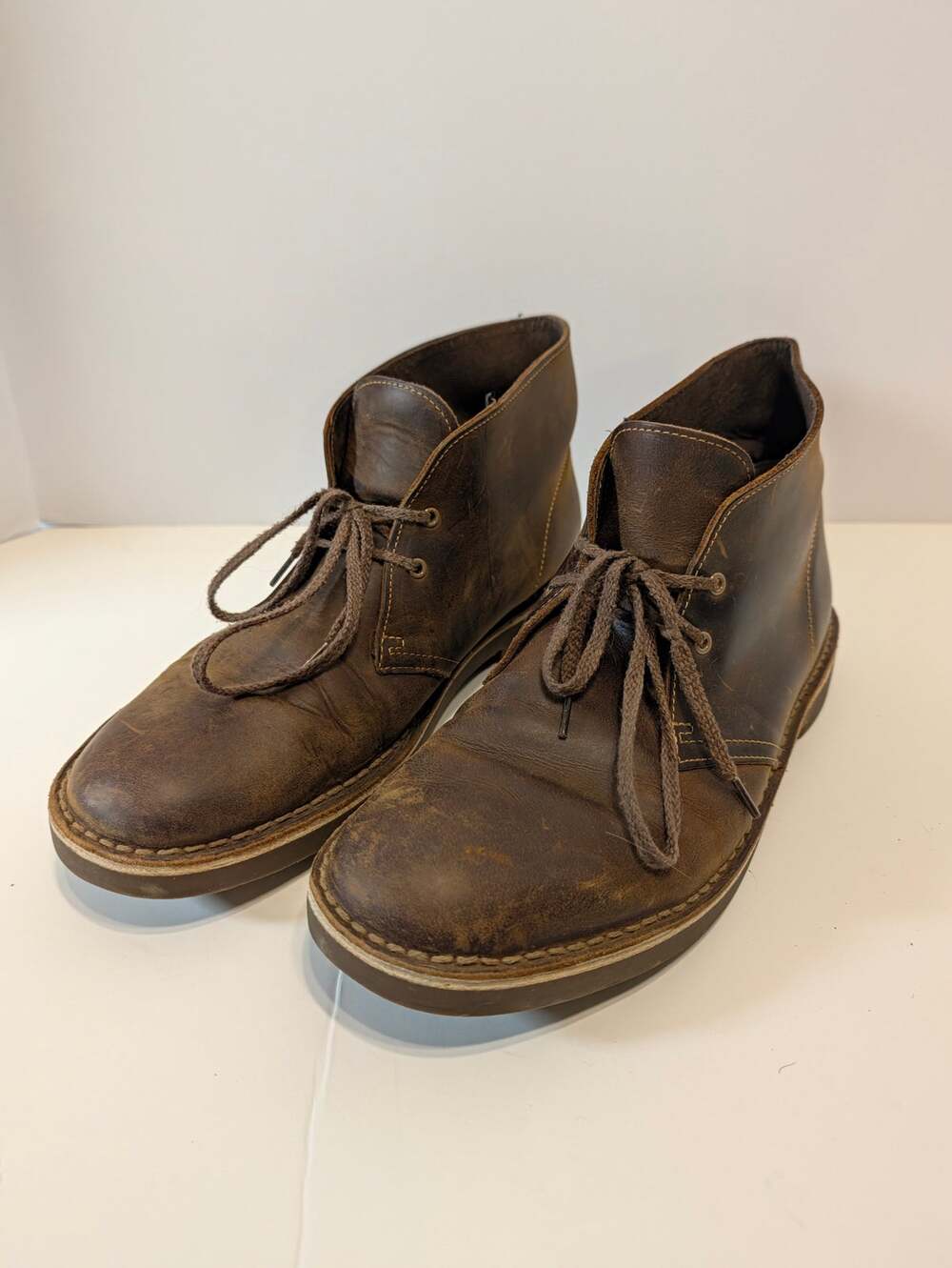 CLARKS Desert Chukka Boots Mens 10.5 Brown Leather Lace Up Ankle Casual Shoes